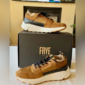 Frye Men's Bedford Runner Sneaker Shoe with Vibram Sole Brown Suede Leather